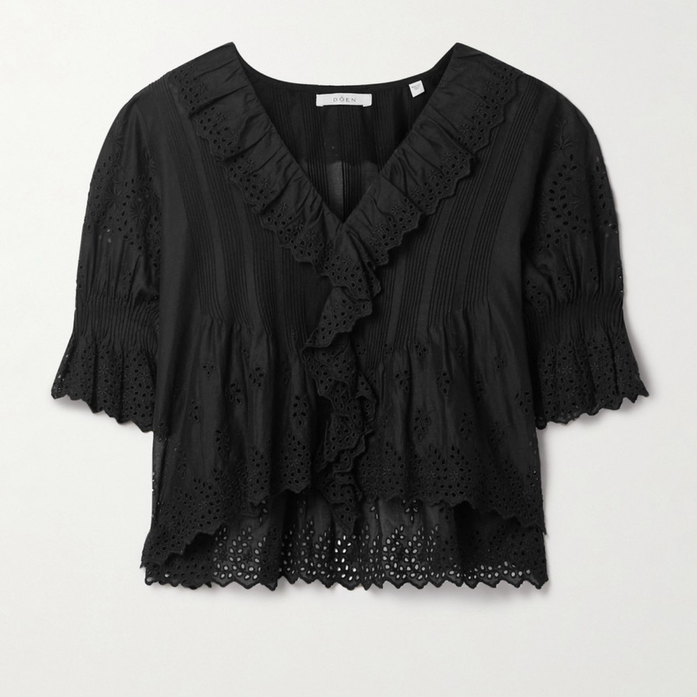 Doen Henri ruffled pintucked broderie anglaise cotton top